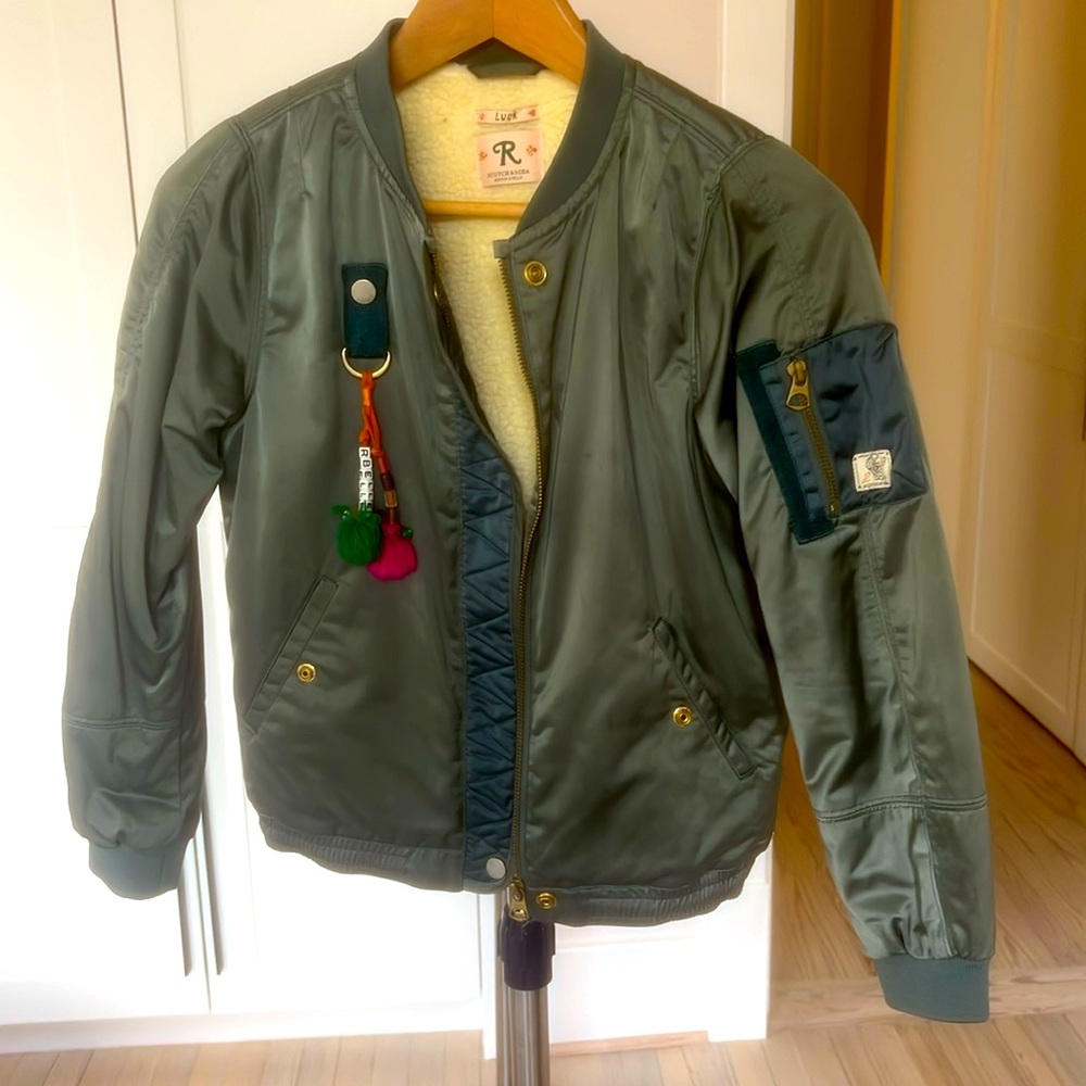 Girls army green bomber jacket with details